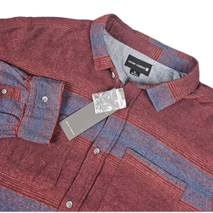 Ocean Current Flannel Mens XL Button Down Shirt Burgundy Blue Striped NWT - Picture 1 of 8