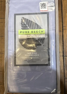 Pure Beech Pillowcases King Sateen Blue  400 Thread Count 2 Pack - Image 1 of 3