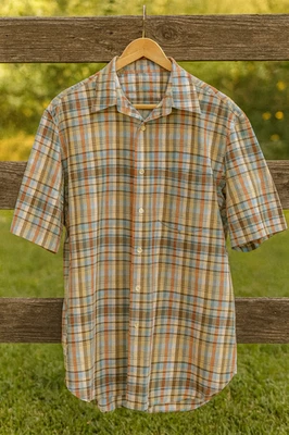 Винтажная мужская клетчатая рубашка Van Heusen размер M ретро Y2K вестерн ковбойкор - Изображение 1 из 4