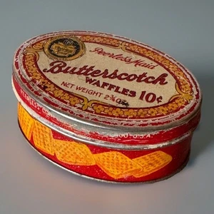 1920er Peerless Maid Confection CO Butterscotch Waffeln Probe Blech Chicago Dose - Bild 1 von 6