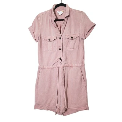 C&C California Linen Lyocell Utility Romper Dusty Rose Pink Short Sleeve Small - Image 1 of 4