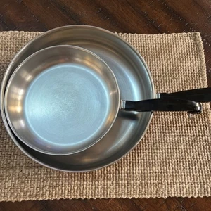2 Vintage Farberware Fry Pan Skillet Stainless Steel Aluminum Clad 10" & 8" EUC - Picture 1 of 14