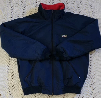 Vintage LL Bean Mens Bomber Jacket Sz L Tall Blue Fleeced Lined 90s USA - Image 1 of 4