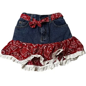 Kiddie Korral Denim Skirt NEW Size 6 Red Bandana western cowgirl - Picture 1 of 10