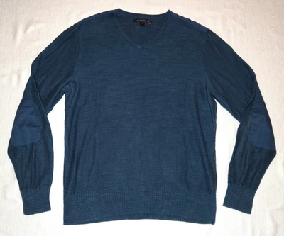 Bonito Suéter John Varvatos EE. UU. Azul Oscuro Mezcla de Algodón Lino Texturizado Cuello en V M Foto 1 de 4