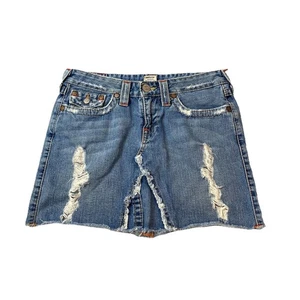 TRUE RELIGION Lola Mini Denim Skirt Women’s Size 29 Made in USA Distressed Y2k - Picture 1 of 9