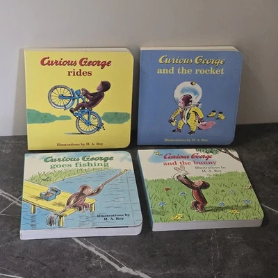Set Of 4 CURIOUS GEORGE Books Rides Goes Fishing Margret & H. A. Rey - Hardcover - Image 1 of 3