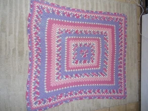 Hand Crochet Granny Square Blanket Afghan Throw Hot Pink Fuschia Purple 56x50 - Picture 1 of 6