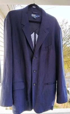 Polo Ralph Lauren  100% Linen Blazer Sport Coat Jacket Navy Blue Mens XL  - Image 1 of 4