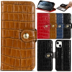 Crocodile Real Genuine Leather Wallet Flip Case Cover For iPhone 12 13 14 15 16 - Picture 1 of 62