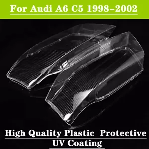 Left + Right Clear Front Headlight Cover Lens Headlamp For Audi A6 C5 1999-2002 - Picture 1 of 10