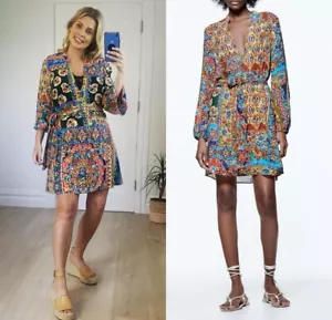 ZARA MINI KLEID CHIFFON GÜRTEL SHORT PRINTED BELTED DRESS 4437/102 - Picture 1 of 7