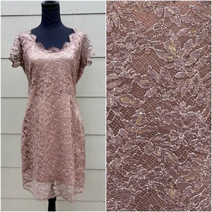 vtg CHETTA B EVENING 80s 90s Elegant Metallic Floral Lace Shift Cocktail Dress - Picture 1 of 22