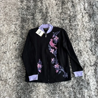 Chaqueta Blazer Bob Mackie S Negra Bordada Pájaro Fénix Usable Arte Para Usar Foto 1 de 4