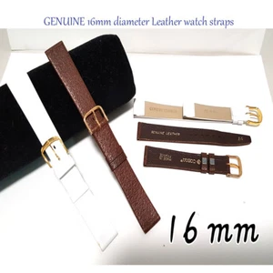 white brown High Quality Mens Ladies Genuine Soft Leather Watch Band Strap 16mm - Picture 1 of 6