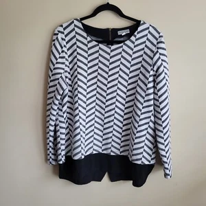 Pleione Womens Blouse Size XL Black White Herringbone Layered Look Back Zip - Picture 1 of 10