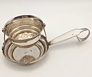 Beautiful VINTAGE BRAZILIAN NICKEL SILVER TEA STRAINER w/BASE c1960 MARKED g - Picture 1 of 11