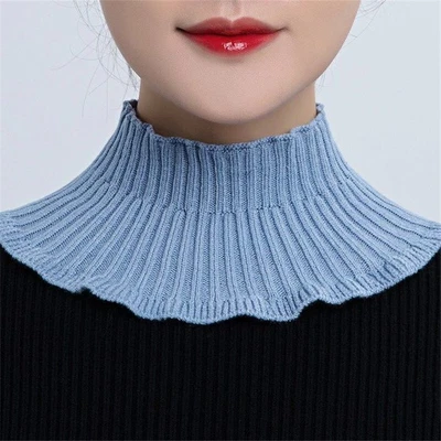 Cuello alto tejido con volantes cuello falso tejido cálido desmontable a prueba de viento para mujer  Foto 1 de 4