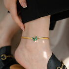 Woman 18k Gold Plated Curb Cuban Chain Butterfly Green Enamel Bracelet Bangle 
