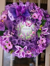 Purple Floral Wreath Deco Mesh Handmade Everyday Spring Summer Handmade