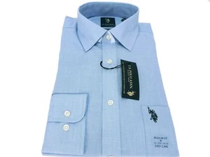 U.S. Polo Assn. Mens Reg Fit Dress Shirt Light Blue Micro Checks 15-15 1/2 34/35 - Picture 1 of 3