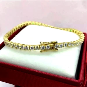 Round Cut Lab Created Diamond 5 Ct Women's Tennis Bracelet 14k Yellow Gold Over - Picture 1 of 1