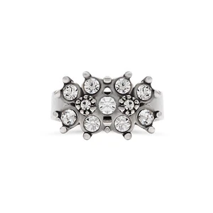 White Gold Cocktail Ring for Women, Round Cubic Zirconia Cluster Band, Sizable - Picture 1 of 12