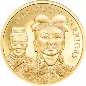 GOLDENE TERRAKOTTA-KRIEGER - 0,5 g 11 mm 24k GOLDPROOF MÜNZE - 2021 Cookinseln - Bild 1 von 2