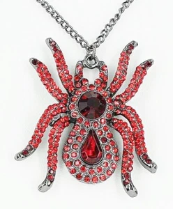Large Red Crystal Spider Pendant Necklace Halloween - Picture 1 of 2
