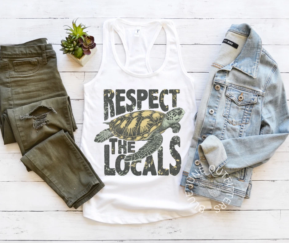 Respect The Locals | Camiseta sin mangas para mujer Sea Turtle espalda deportiva Foto 1 de 4