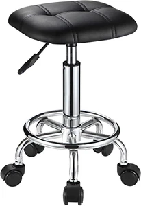 FNZIR Square PU Cushion Rolling Stool with Wheels Height Adjustable Swivel St... - Picture 1 of 12