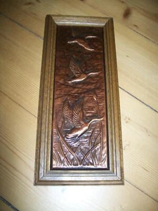 Kupfer-Bild / Kupferstich mit Holzrahmen Wildgänse ca. 27,5 cm hoch - Bild 1 von 1