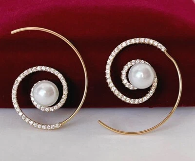 Luxus Perlen Ohrringe Creole Hänger Zirkonia 750er Gold 18K vergoldet Geschenk - Bild 1 von 4