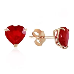 14K. SOLID GOLD STUD EARRING WITH NATURAL HEART RUBIES (Yellow Gold) - Picture 1 of 6
