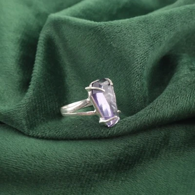 Anillo banda piedras preciosas de iolita natural tamaño 925 joyería de plata de ley Foto 1 de 4