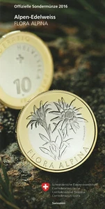 MDS SCHWEIZ OFFIZIELLER FLYER ZUR 10 FRANKEN - MÜNZE "ALPEN - EDELWEISS" 2016  - Bild 1 von 4