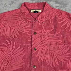 Tommy Bahama Hawaiian Shirt Mens Large Red Leaf Print 100% Silk Relax Tropical - Picture 1 of 16