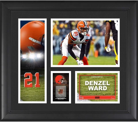 Denzel Ward Cleveland Browns Frmd 15" x 17" Player Collage & Piece of GU Ball Cover