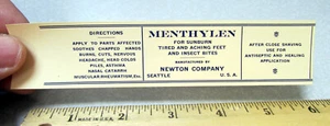 Vintage Original UNUSED Label, Menthylen Sunburn & insect bites, Newton Seattle - Bild 1 von 1