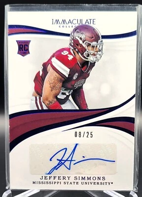 Jeffery Simmons 2019 Immaculate Collegiate /25 RC Auto Blue - Bulldogs - Image 1 of 3