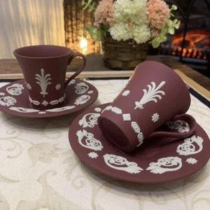 Wedgwood Jasperware Crimson Cup & Saucer Set Jasper ware Tableware Collector - Picture 1 of 10