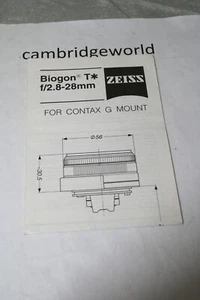 28mm F2.8 ZEISS CONTAX BIOGON G MOUNT LENS INSTRUCTION LEAFLET GENUINE ORIGINAL - Picture 1 of 1