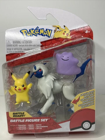 Pokemon Battle Action Figure Set 2023 Pikachu Ditto & Absol Jazwares NIB Cover