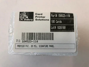 Zebra Premier PVC Cards w/ Signature Panel 104523-118 100-pack NEW (25 available - Picture 1 of 2