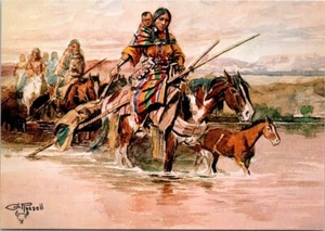 Postcard Charles Marion Russell Artist Squaw Travois 6x4 - Picture 1 of 2