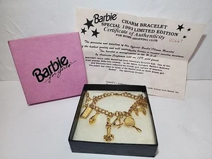 Vintage 90s Barbie Girls sz Limited 8 Charm Bracelet 18K Gold Finish HSC Unused - Picture 1 of 12
