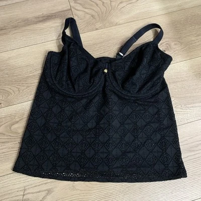 Nuevo Freya Damas Negro Crochet Con Aros Tankini Natación Top Talla 32 H Foto 1 de 2