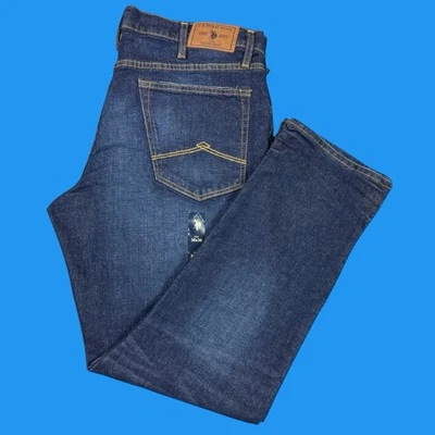 Pantalones de mezclilla azul bigote ajustados elásticos elásticos rectos para hombre talla 38x30 de EE. UU. Polo Assn Foto 1 de 4