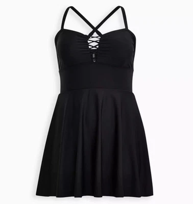 Torrid Size 3 (22-24) 3X Wireless Long Lattice Front Swim Dress with Brief NWT - Image 1 of 4