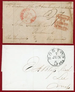 US x2 Classic Stampless Covers; Boston, MA (1841/5/18) & (1854/6/6) - Picture 1 of 2